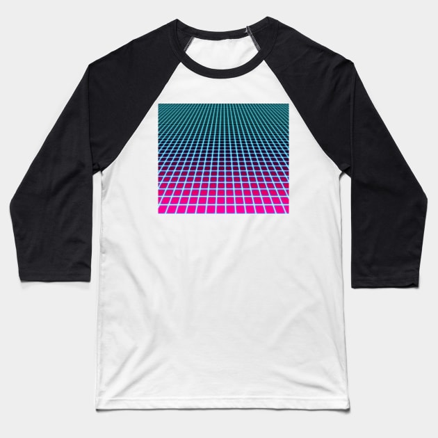 Vaporwave Ombre Grid Pattern Baseball T-Shirt by saradaboru